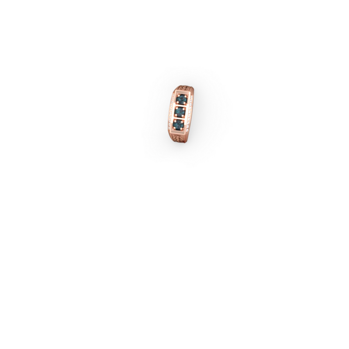 Alexandrite Three Stone Tire Tread Men's 14K Rose Gold ring R0520