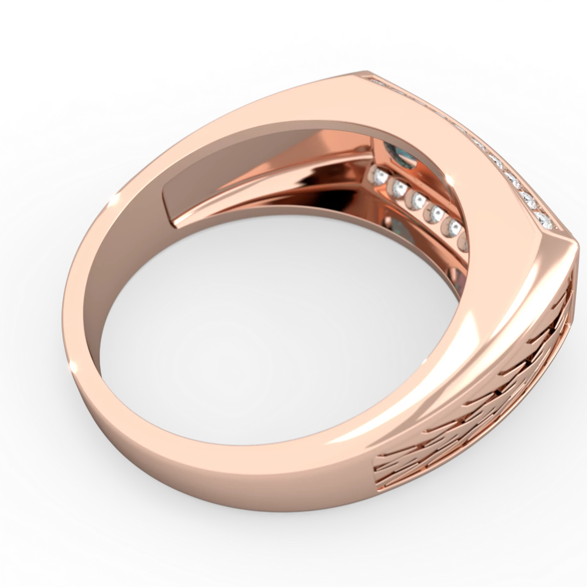 Alexandrite Three Stone Tire Tread Men's 14K Rose Gold ring R0520