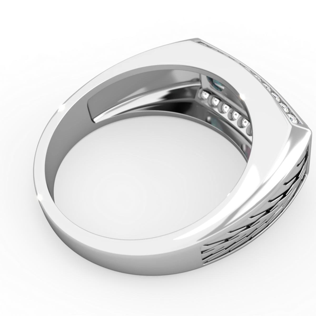 Alexandrite Three Stone Tire Tread Men's 14K White Gold ring R0520