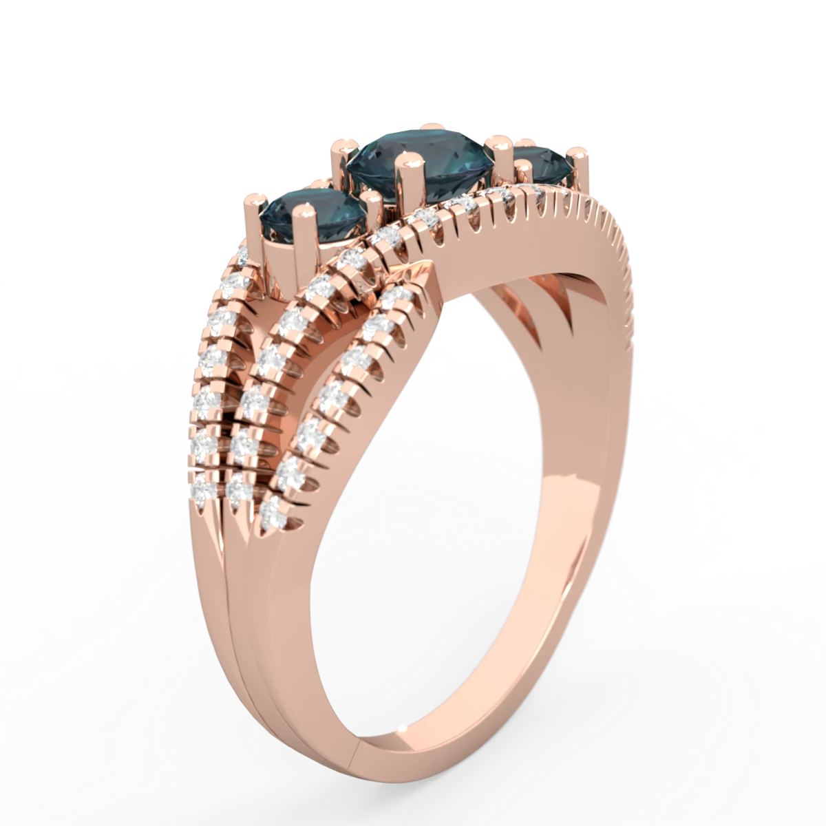 Alexandrite Three Stone Aurora 14K Rose Gold ring R3080