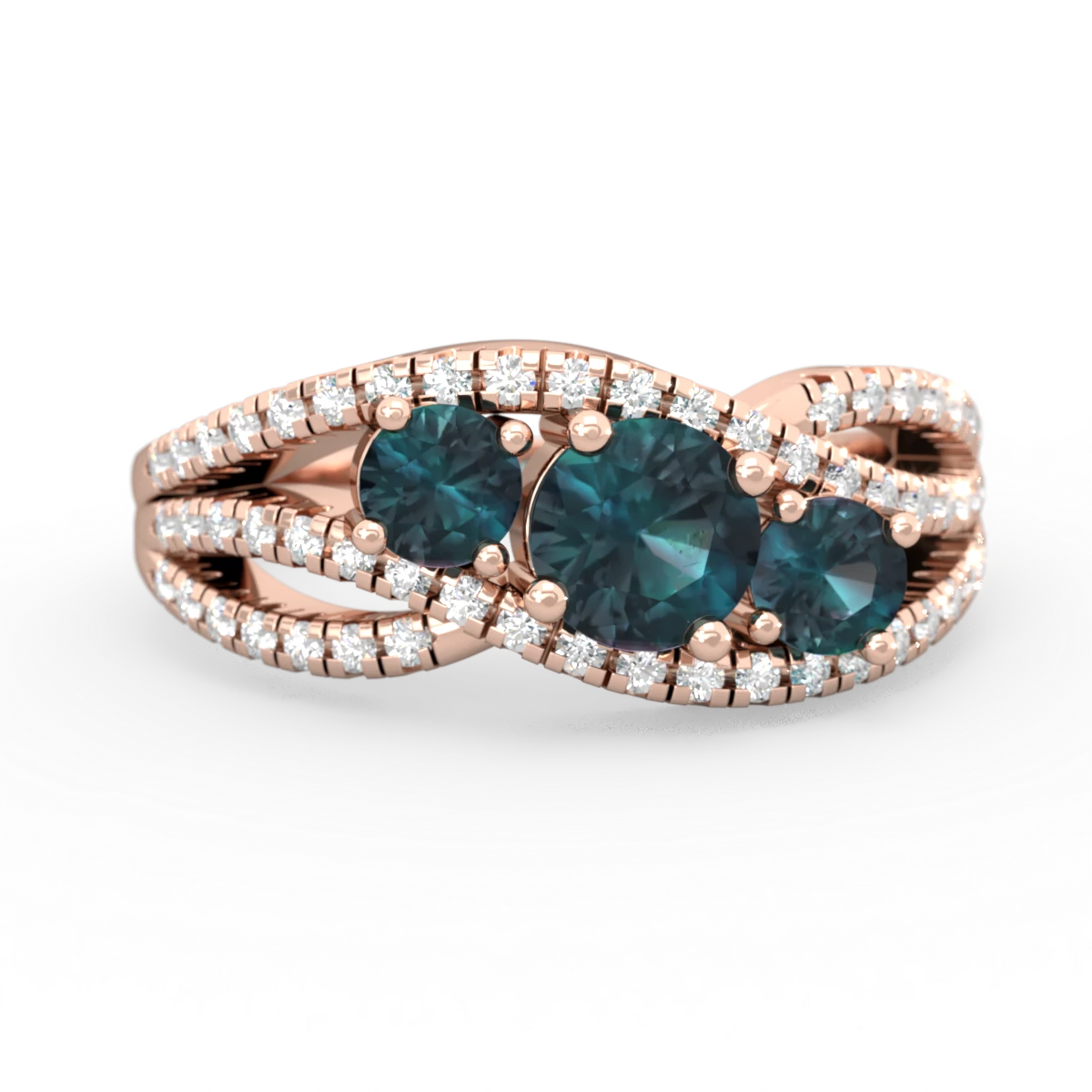 Alexandrite Three Stone Aurora 14K Rose Gold ring R3080