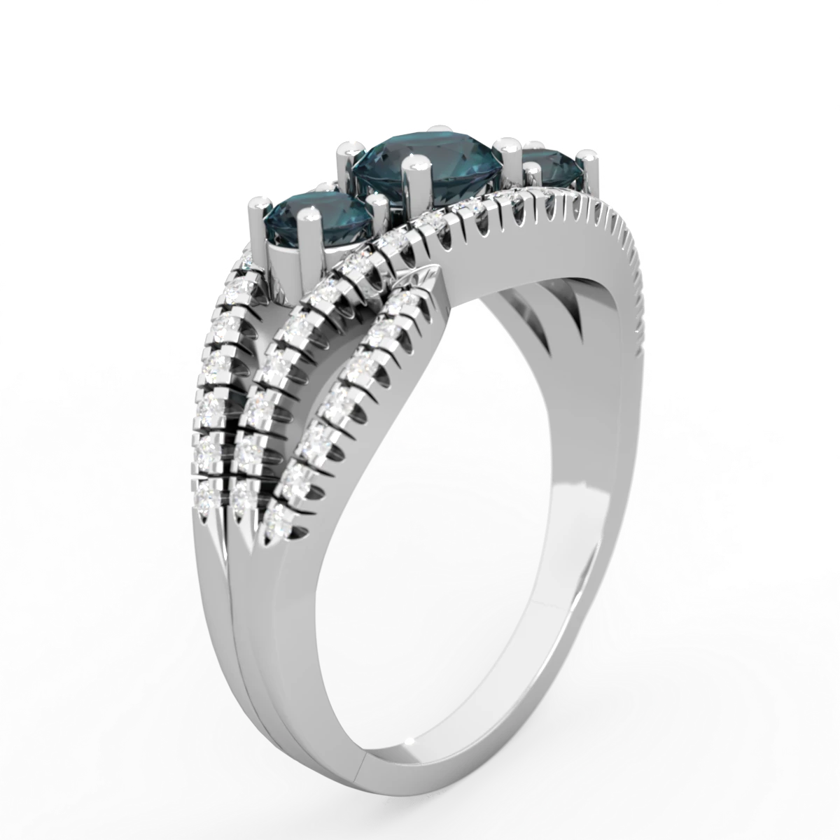 Alexandrite Three Stone Aurora 14K White Gold ring R3080