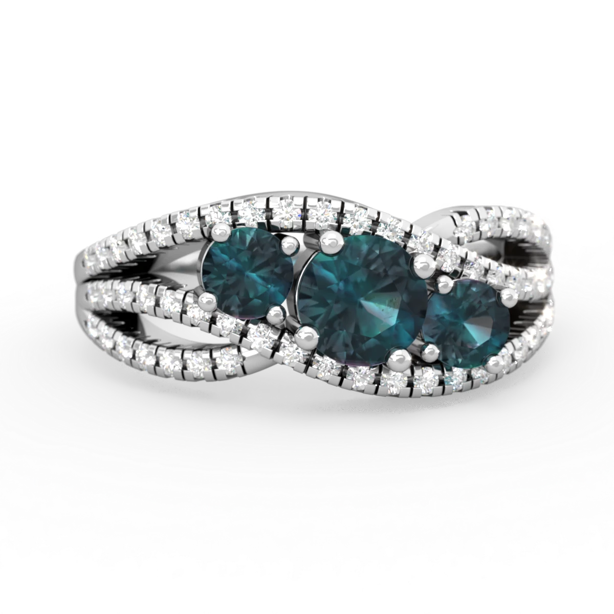 Alexandrite Three Stone Aurora 14K White Gold ring R3080