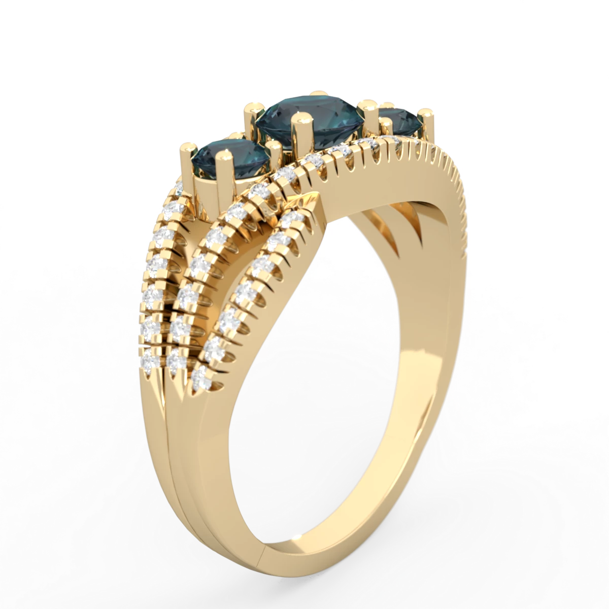 Alexandrite Three Stone Aurora 14K Yellow Gold ring R3080