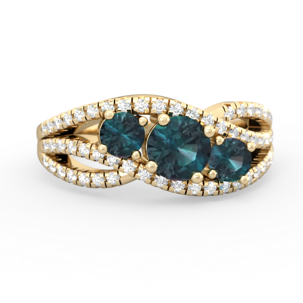 Alexandrite Three Stone Aurora 14K Yellow Gold ring R3080
