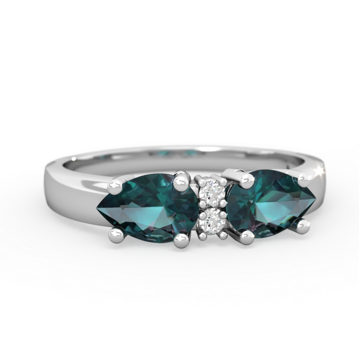 Alexandrite Pear Bowtie 14K White Gold ring R0865