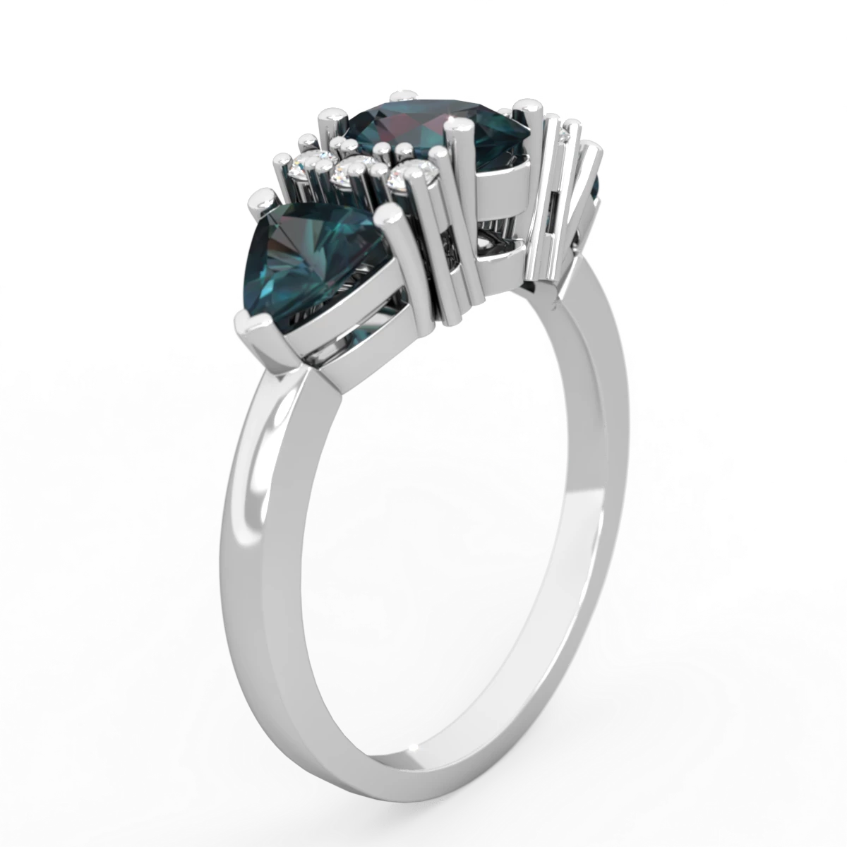 Alexandrite Antique Style Three Stone 14K White Gold ring R2186