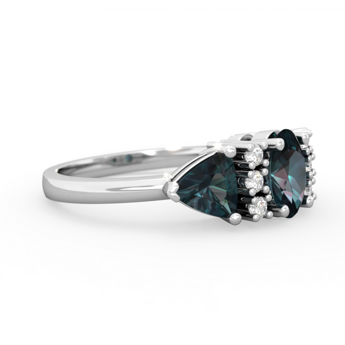 Alexandrite Antique Style Three Stone 14K White Gold ring R2186