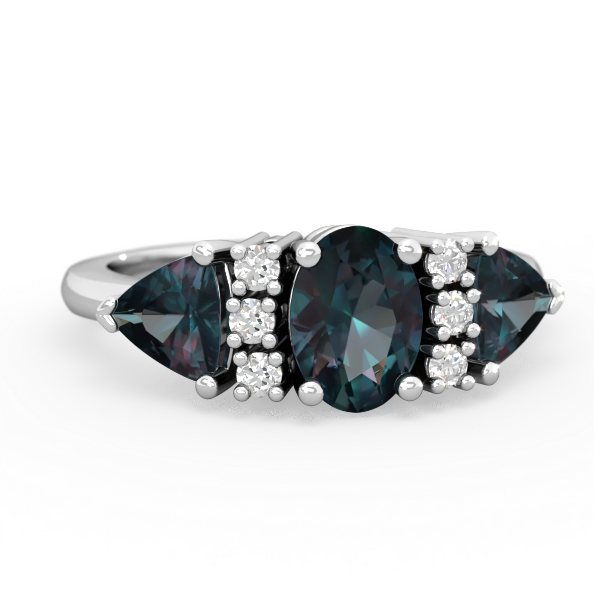 Alexandrite Antique Style Three Stone 14K White Gold ring R2186