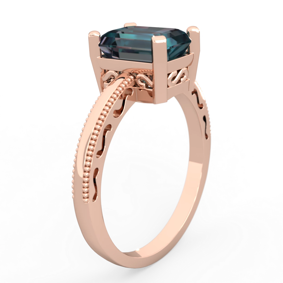 Alexandrite Milgrain Scroll 14K Rose Gold ring R2338