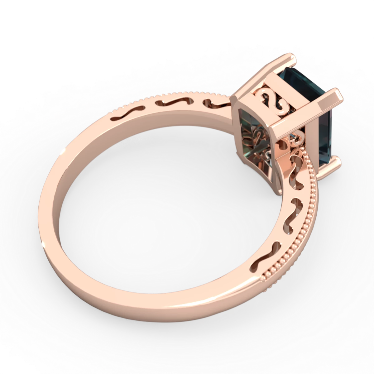 Alexandrite Milgrain Scroll 14K Rose Gold ring R2338