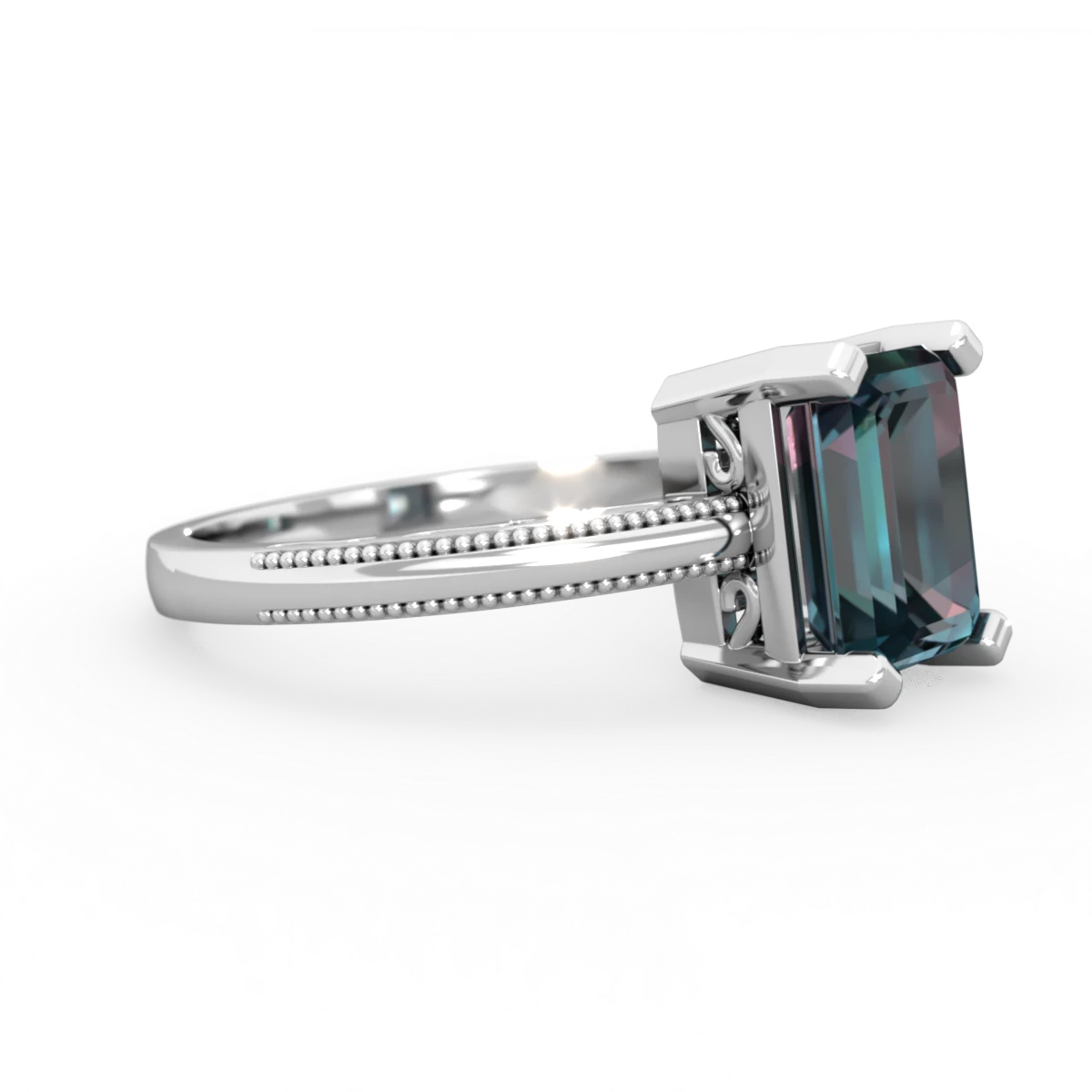 Alexandrite Milgrain Scroll 14K White Gold ring R2338