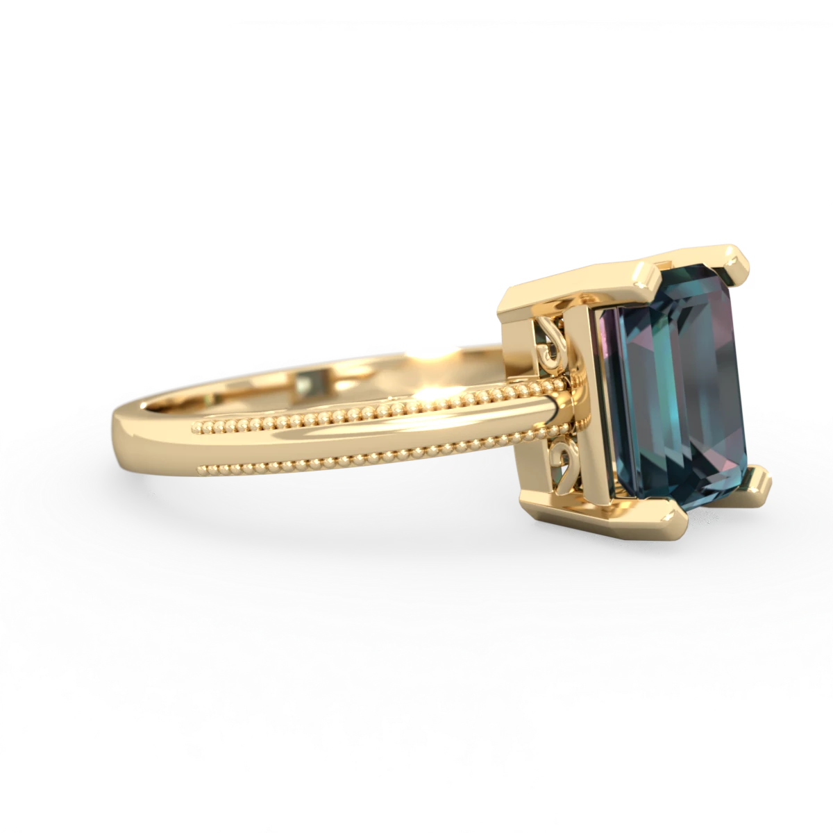 Alexandrite Milgrain Scroll 14K Yellow Gold ring R2338