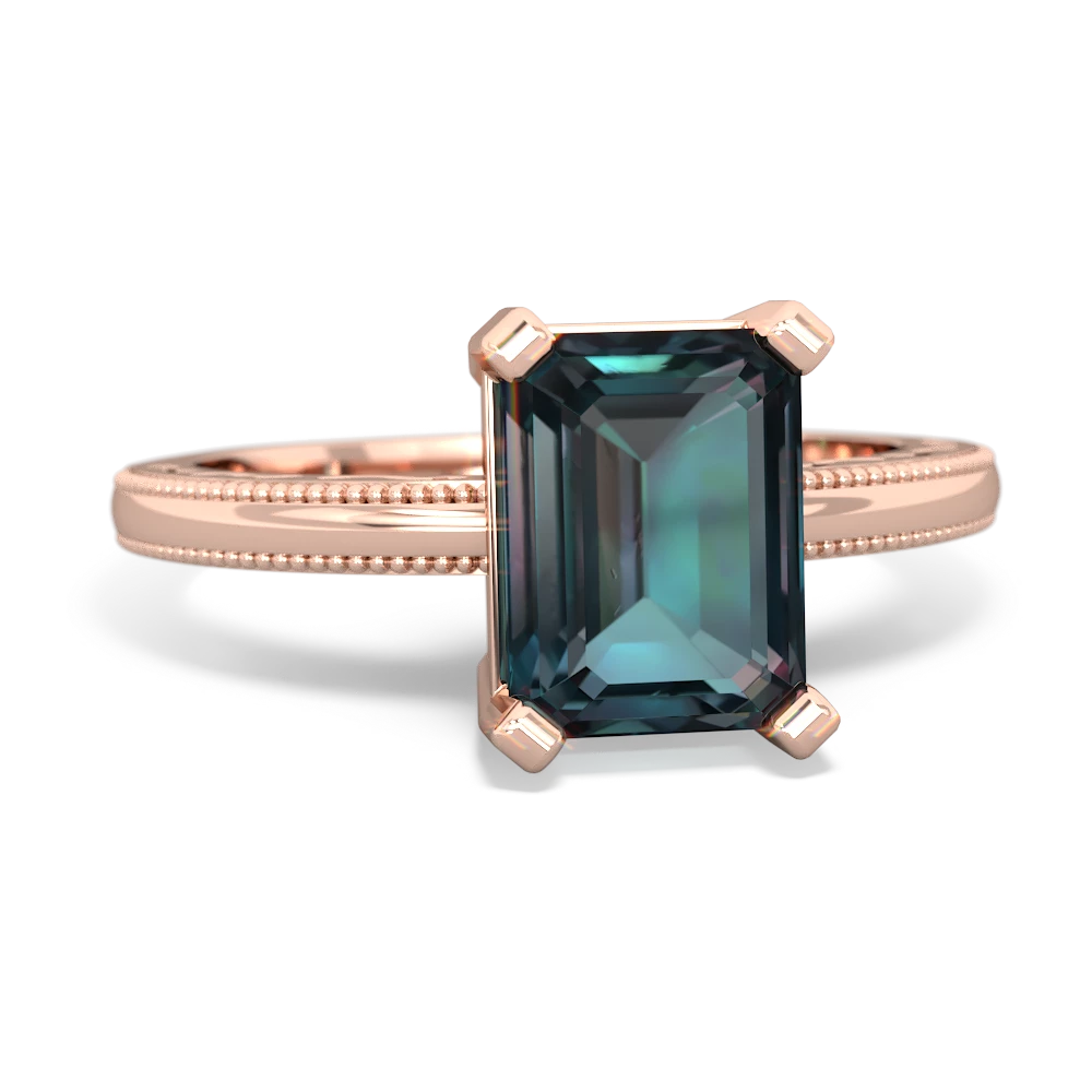 Alexandrite Milgrain Scroll 14K Rose Gold ring R2338