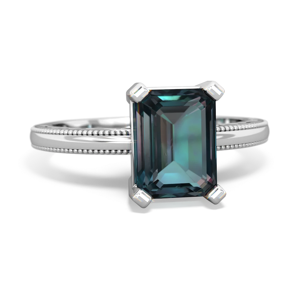 Alexandrite Milgrain Scroll 14K White Gold ring R2338