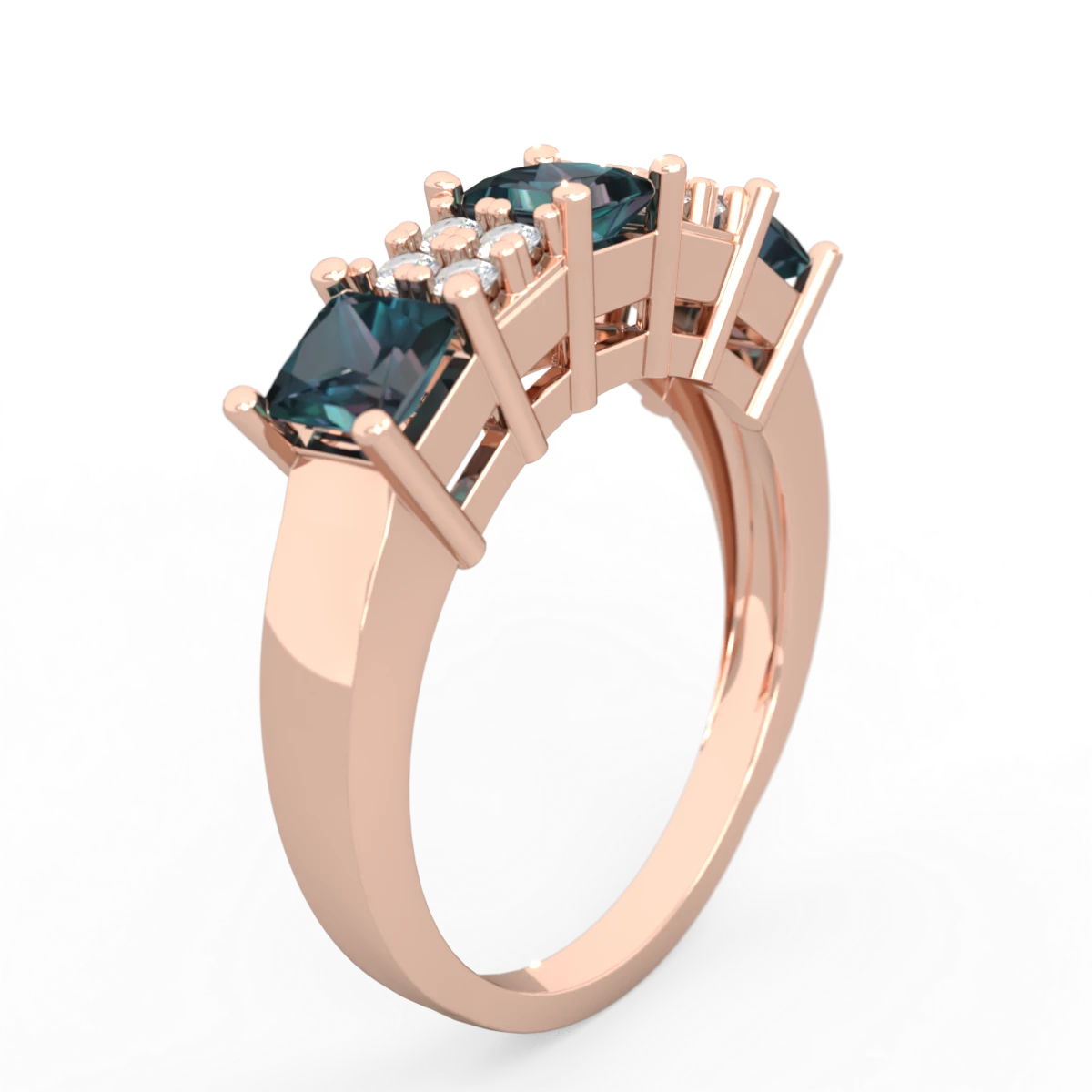 Alexandrite Three Stone Diamond Cluster 14K Rose Gold ring R2592