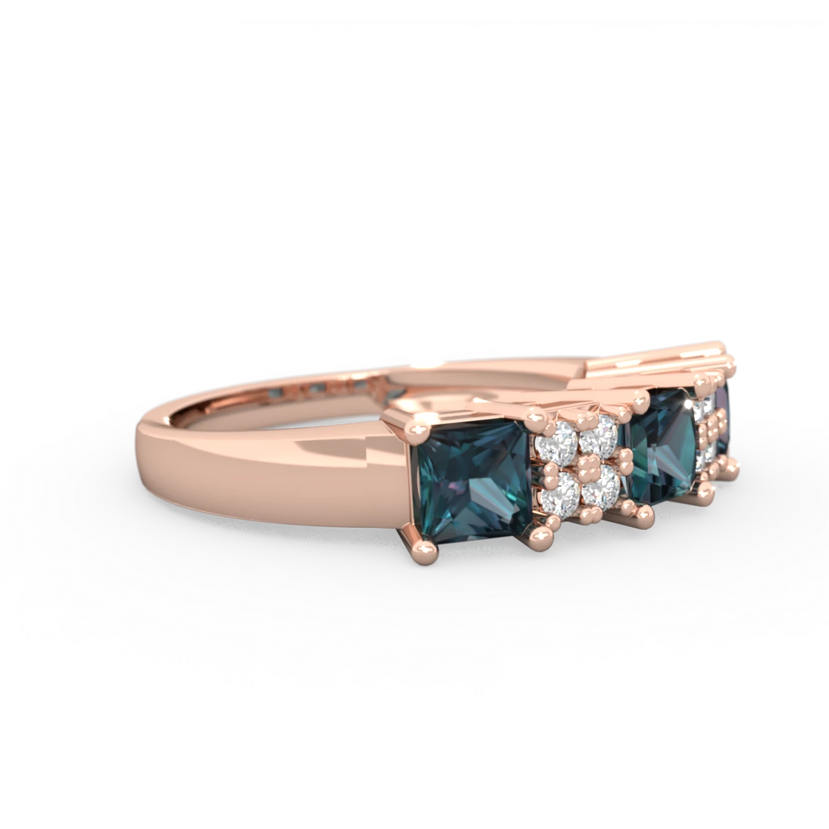Alexandrite Three Stone Diamond Cluster 14K Rose Gold ring R2592