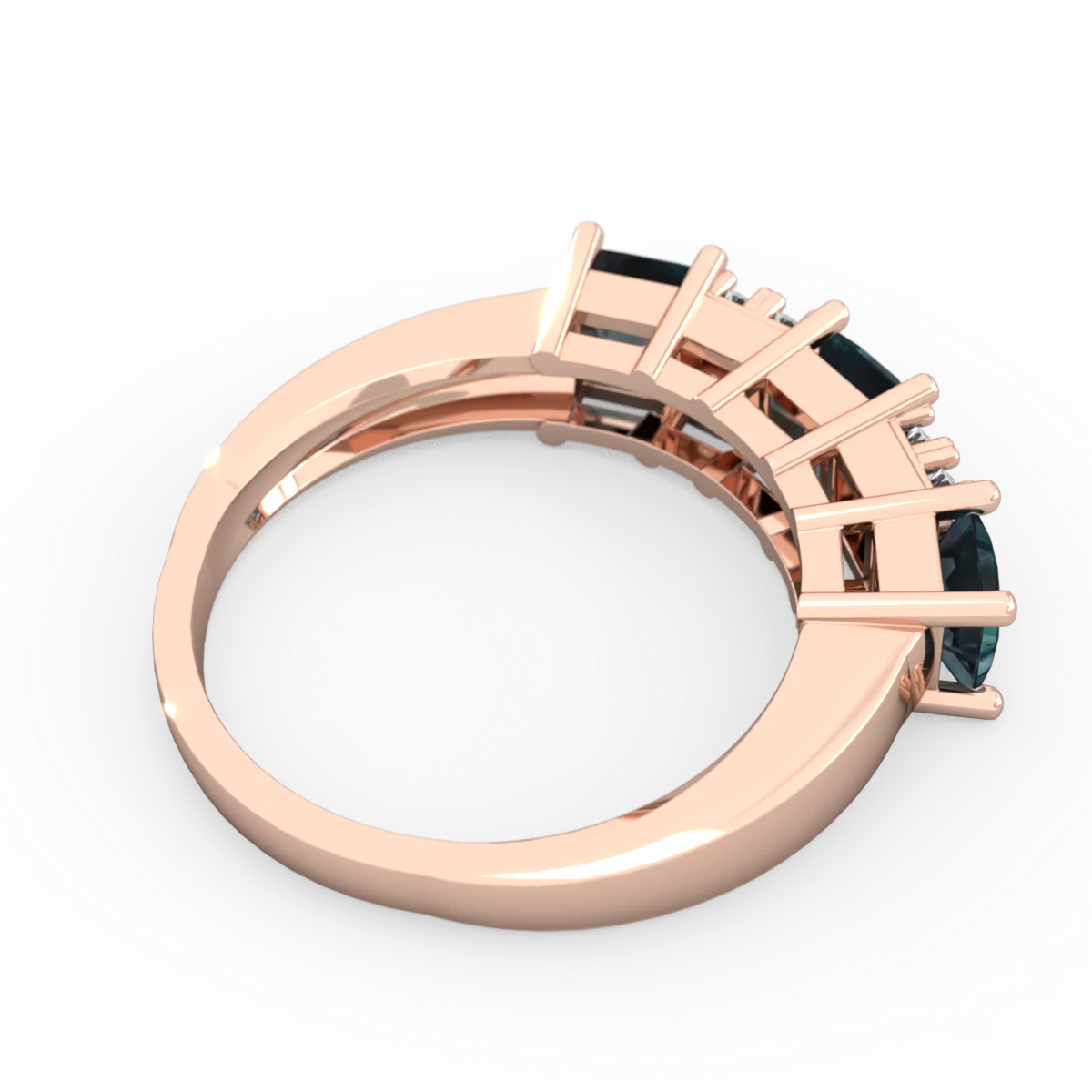 Alexandrite Three Stone Diamond Cluster 14K Rose Gold ring R2592