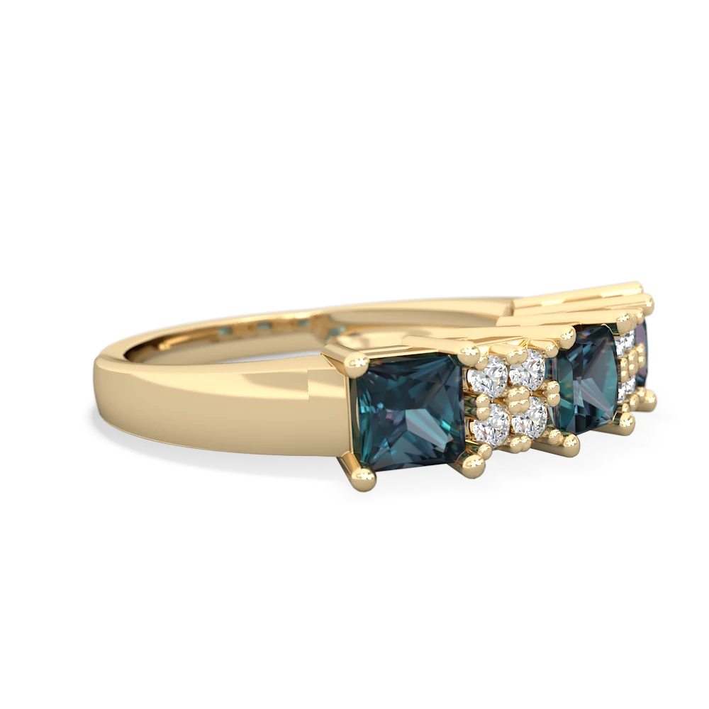 Alexandrite Three Stone Diamond Cluster 14K Yellow Gold ring R2592