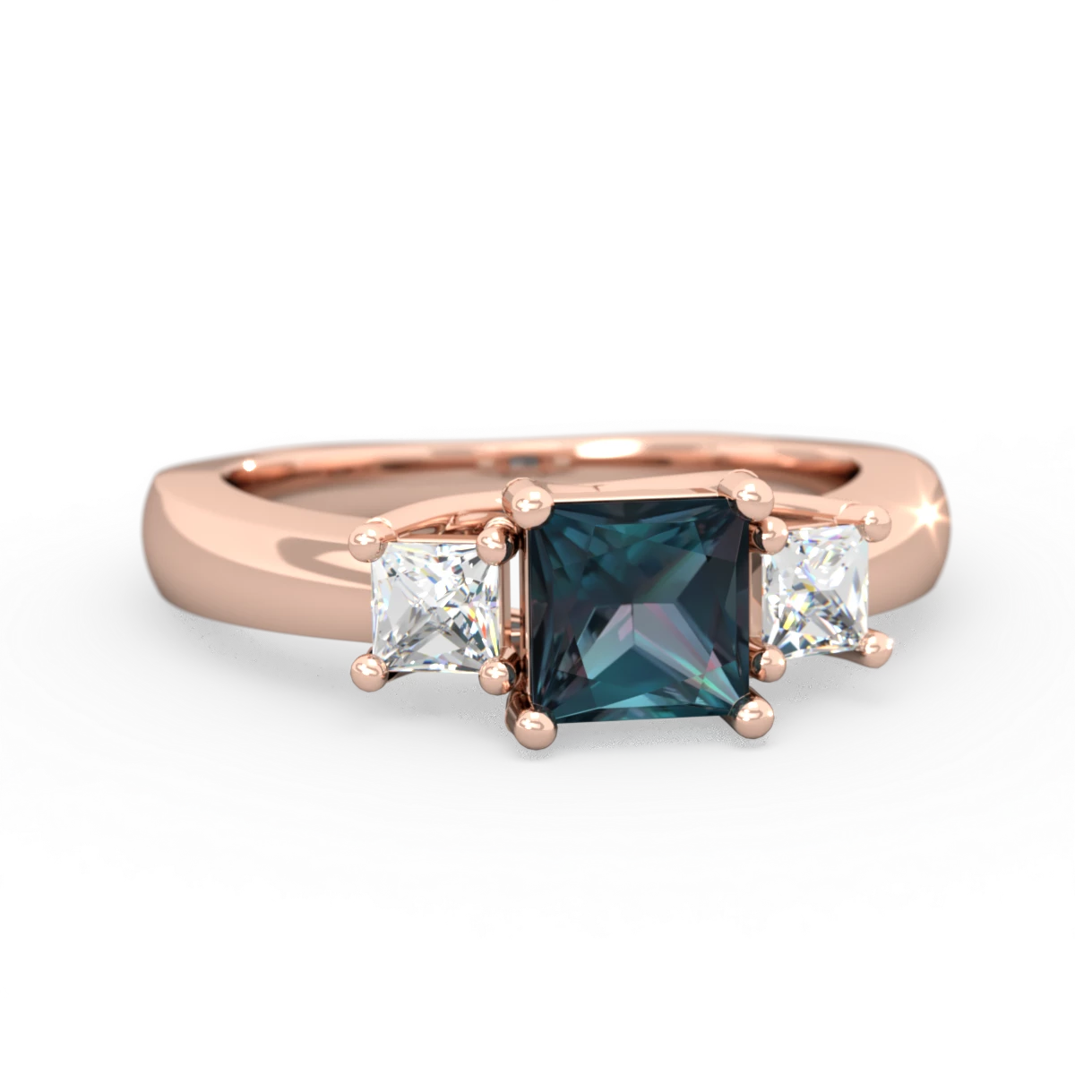 Alexandrite Three Stone Trellis 14K Rose Gold ring R4015