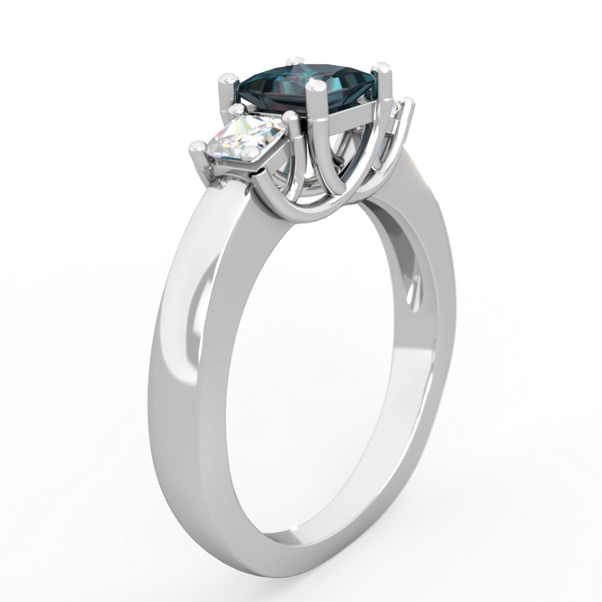 Alexandrite Three Stone Trellis 14K White Gold ring R4015