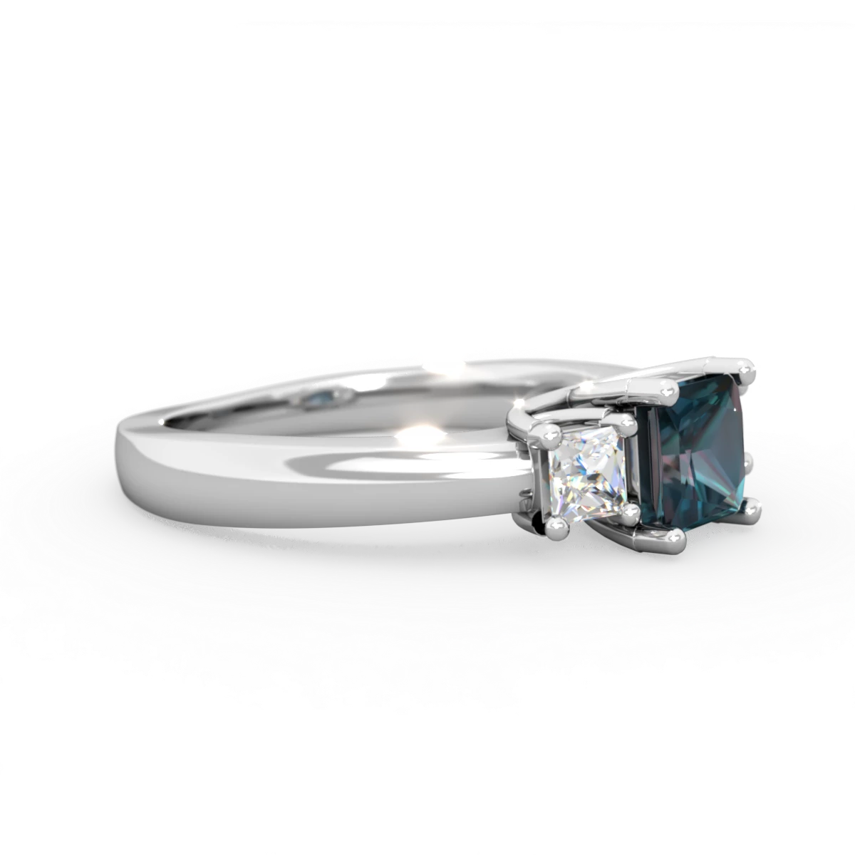 Alexandrite Three Stone Trellis 14K White Gold ring R4015