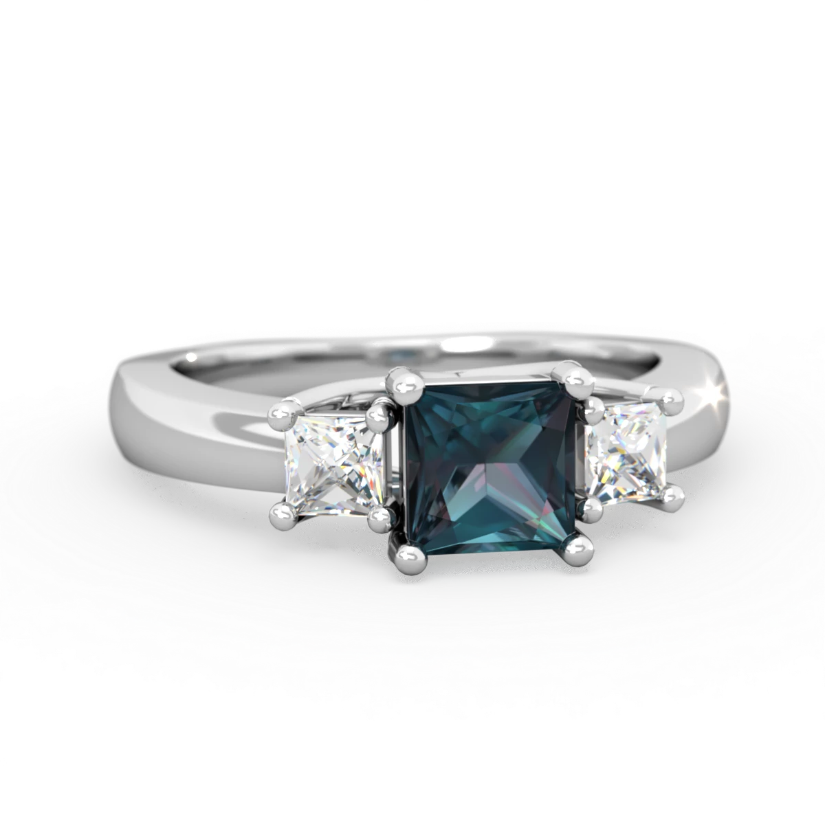 Alexandrite Three Stone Trellis 14K White Gold ring R4015