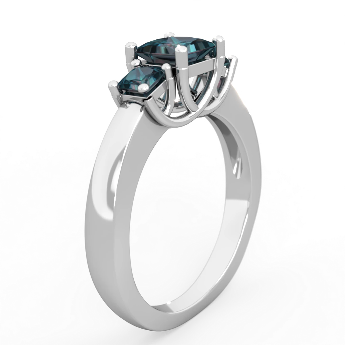Alexandrite Three Stone Trellis 14K White Gold ring R4015