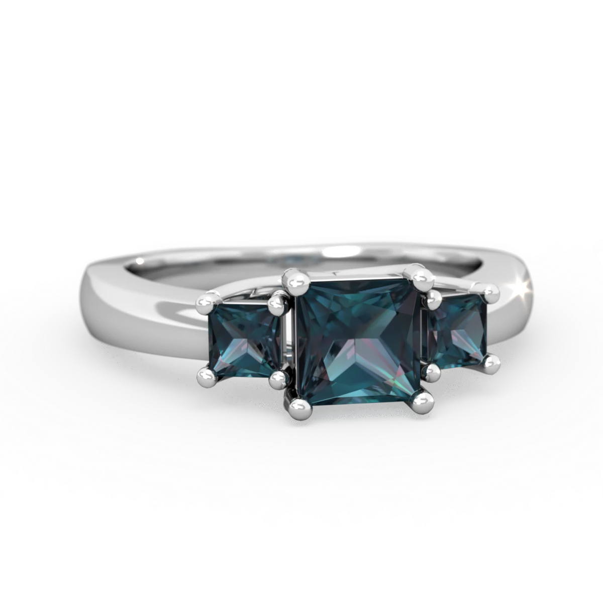 Alexandrite Three Stone Trellis 14K White Gold ring R4015