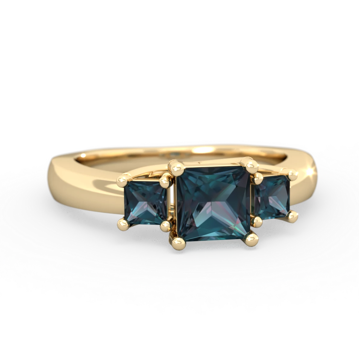 Alexandrite Three Stone Trellis 14K Yellow Gold ring R4015