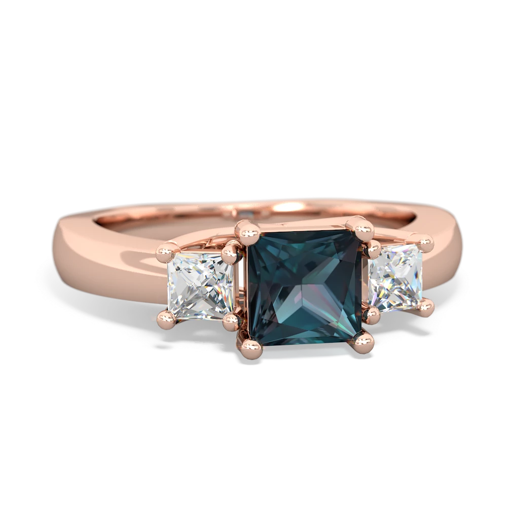 Alexandrite Three Stone Trellis 14K Rose Gold ring R4015