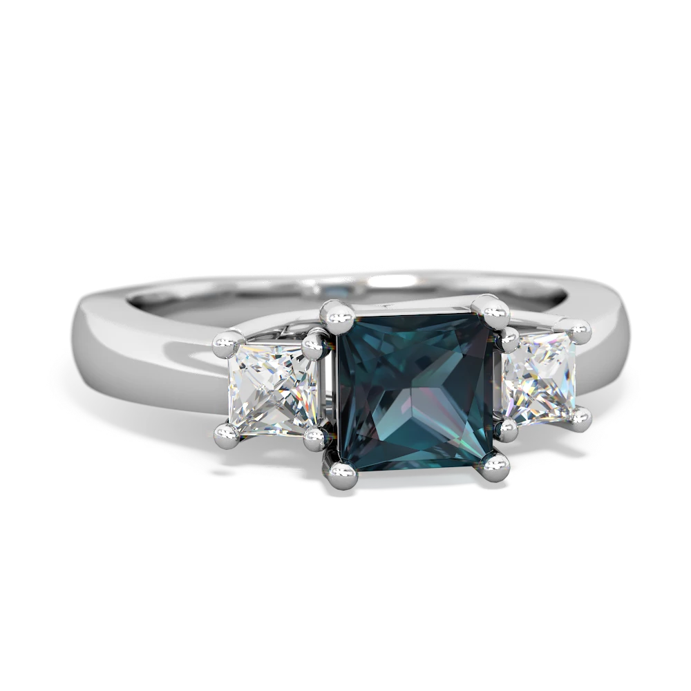 Alexandrite Three Stone Trellis 14K White Gold ring R4015