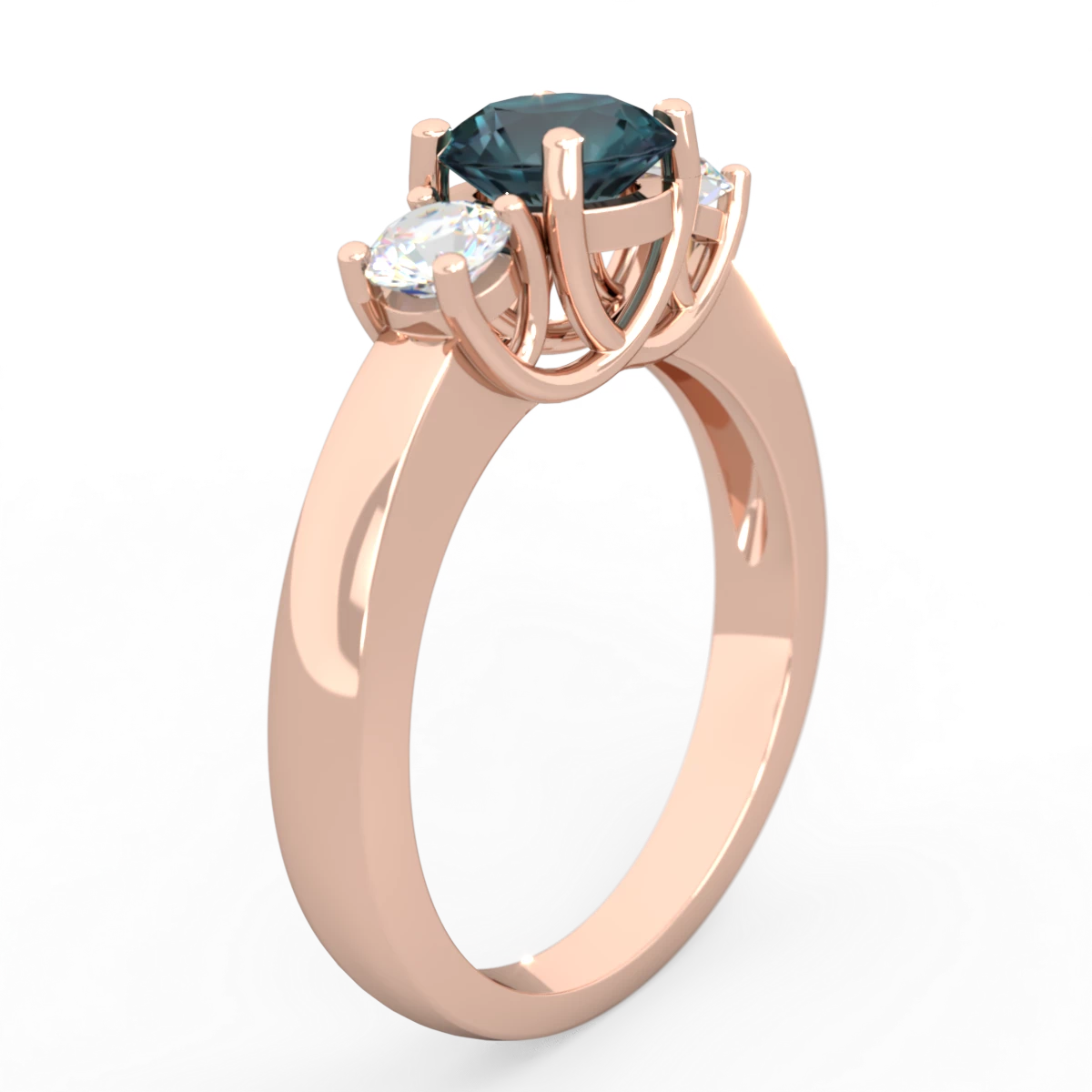 Alexandrite Diamond Three Stone Round Trellis 14K Rose Gold ring R4018