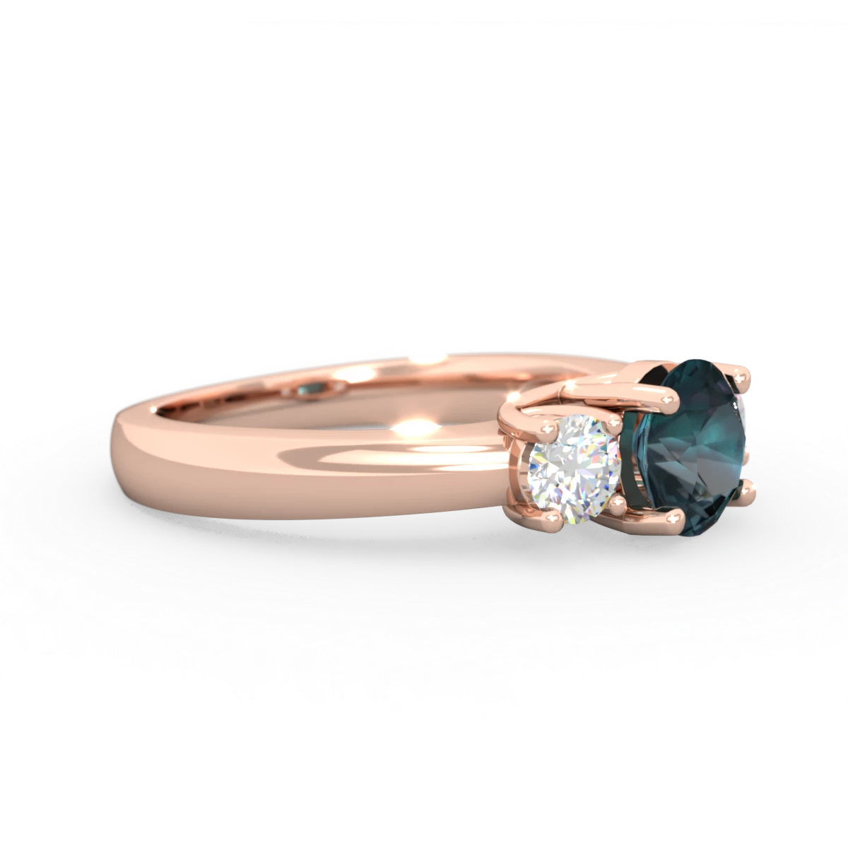 Alexandrite Diamond Three Stone Round Trellis 14K Rose Gold ring R4018