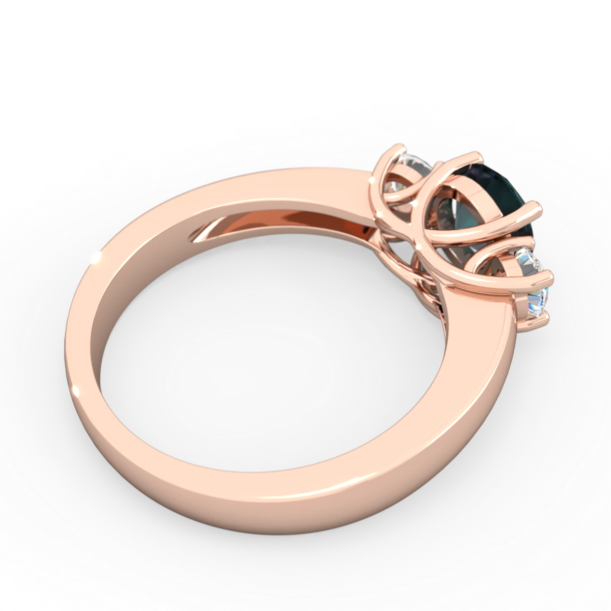 Alexandrite Diamond Three Stone Round Trellis 14K Rose Gold ring R4018