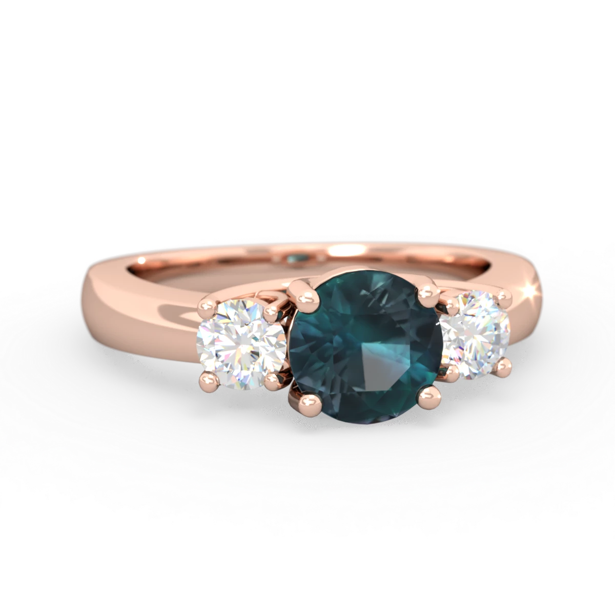 Alexandrite Diamond Three Stone Round Trellis 14K Rose Gold ring R4018