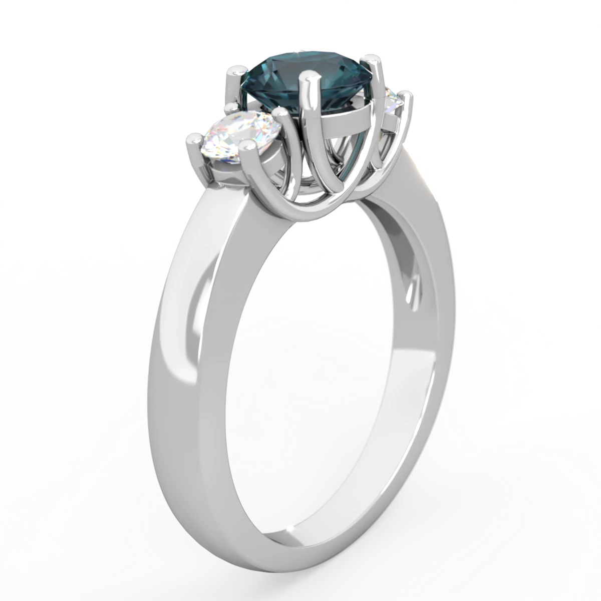 Alexandrite Diamond Three Stone Round Trellis 14K White Gold ring R4018