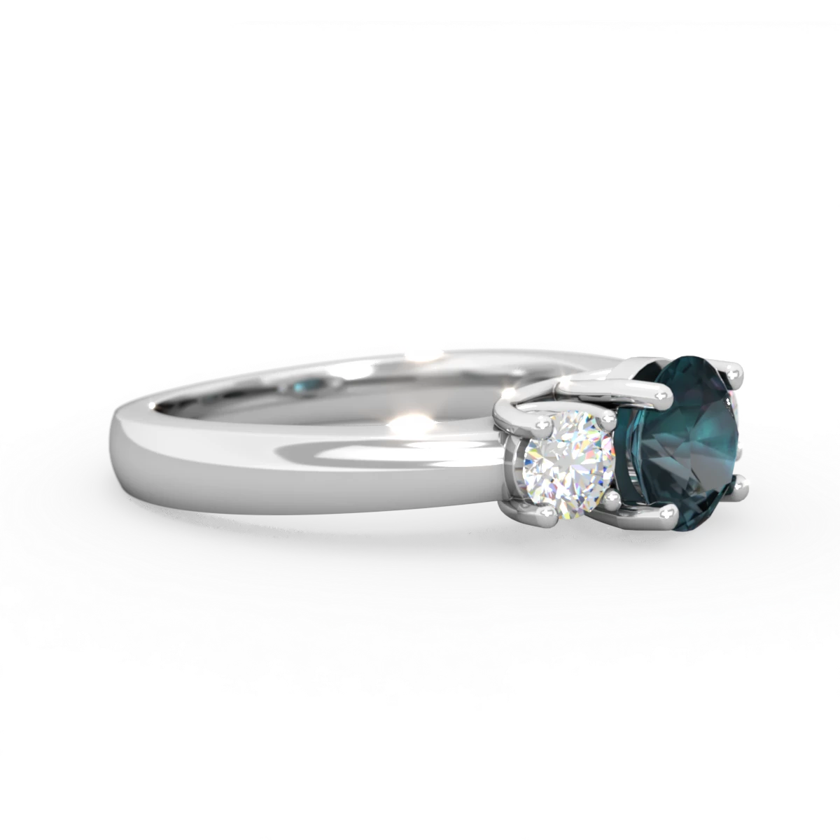 Alexandrite Diamond Three Stone Round Trellis 14K White Gold ring R4018