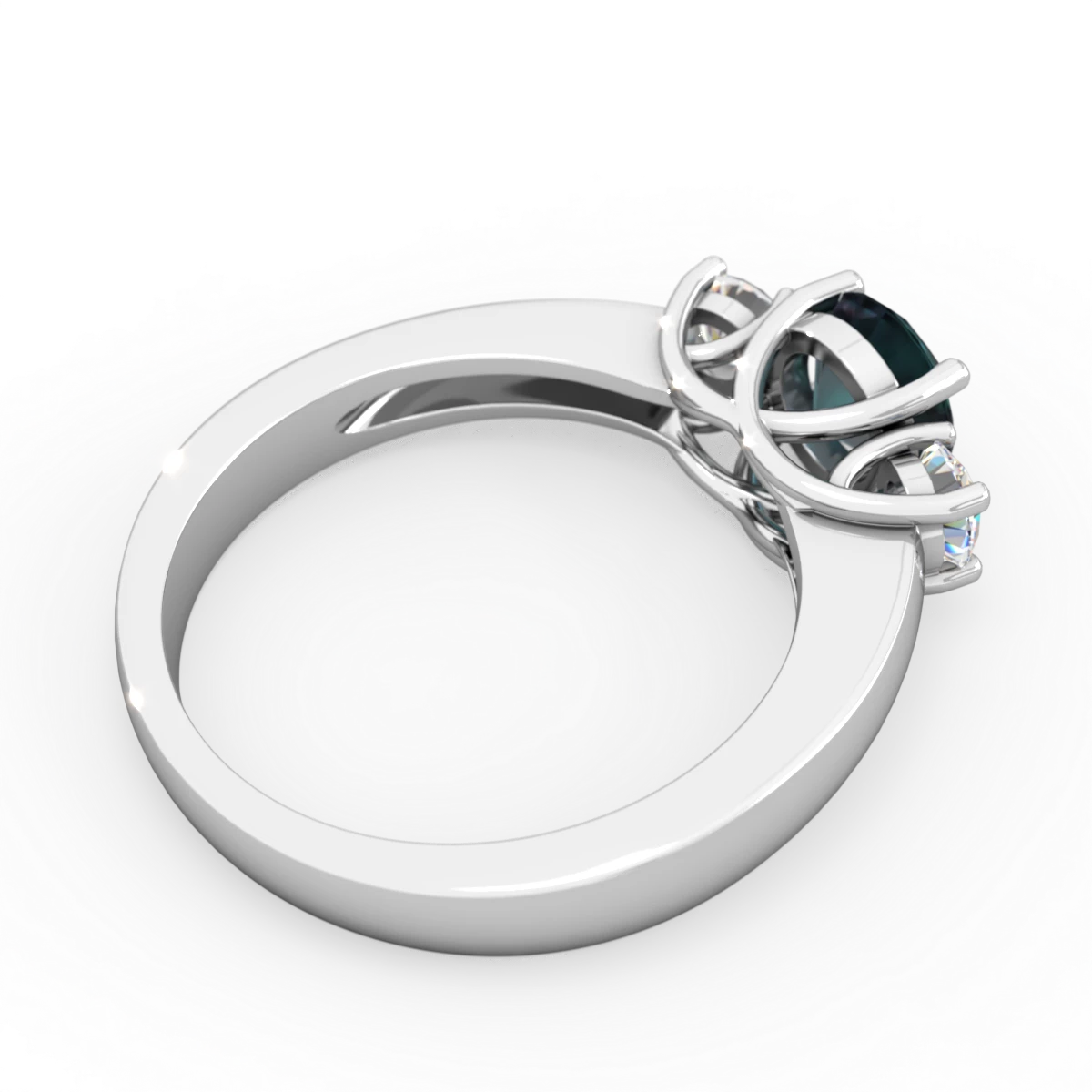 Alexandrite Diamond Three Stone Round Trellis 14K White Gold ring R4018