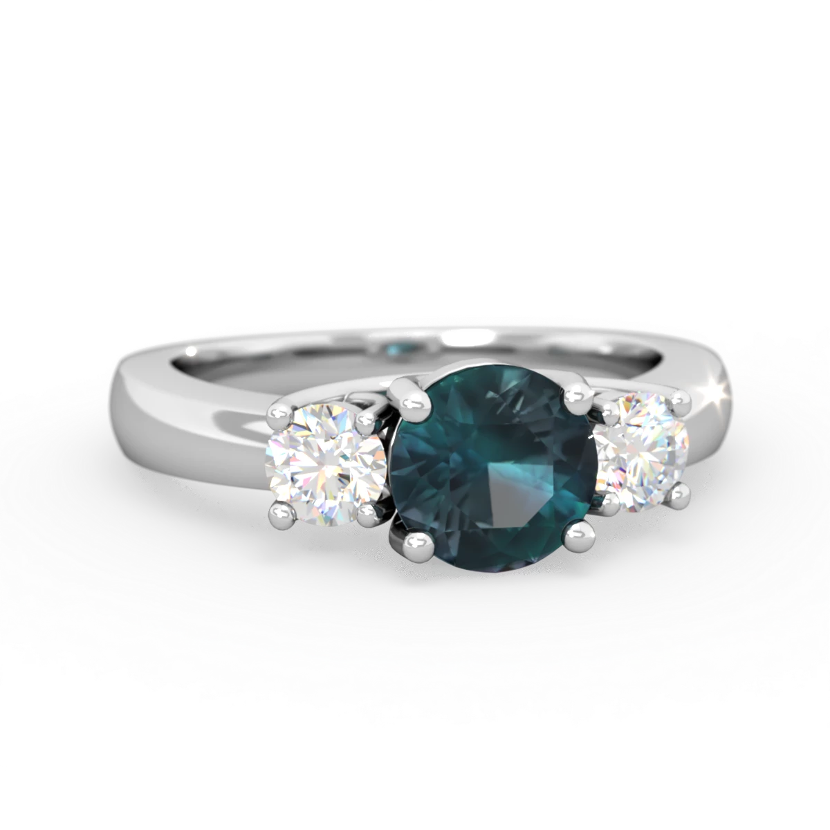 Alexandrite Diamond Three Stone Round Trellis 14K White Gold ring R4018