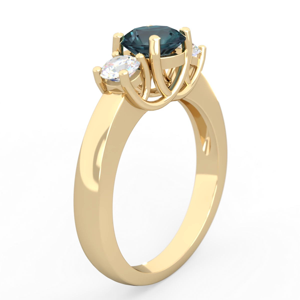 Alexandrite Diamond Three Stone Round Trellis 14K Yellow Gold ring R4018