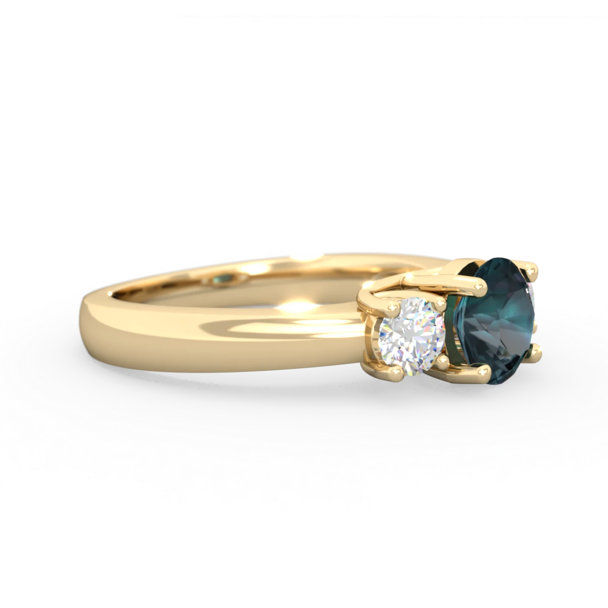 Alexandrite Diamond Three Stone Round Trellis 14K Yellow Gold ring R4018