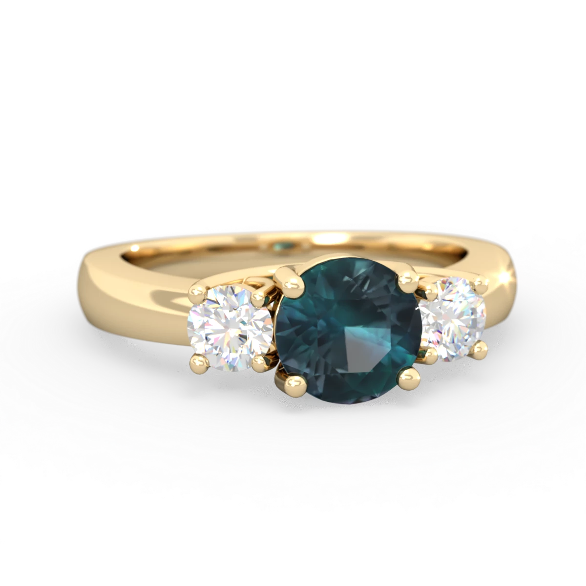 Alexandrite Diamond Three Stone Round Trellis 14K Yellow Gold ring R4018