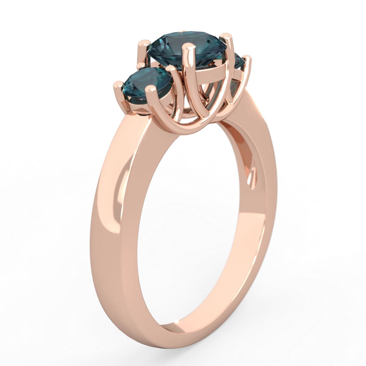 Alexandrite Three Stone Round Trellis 14K Rose Gold ring R4018