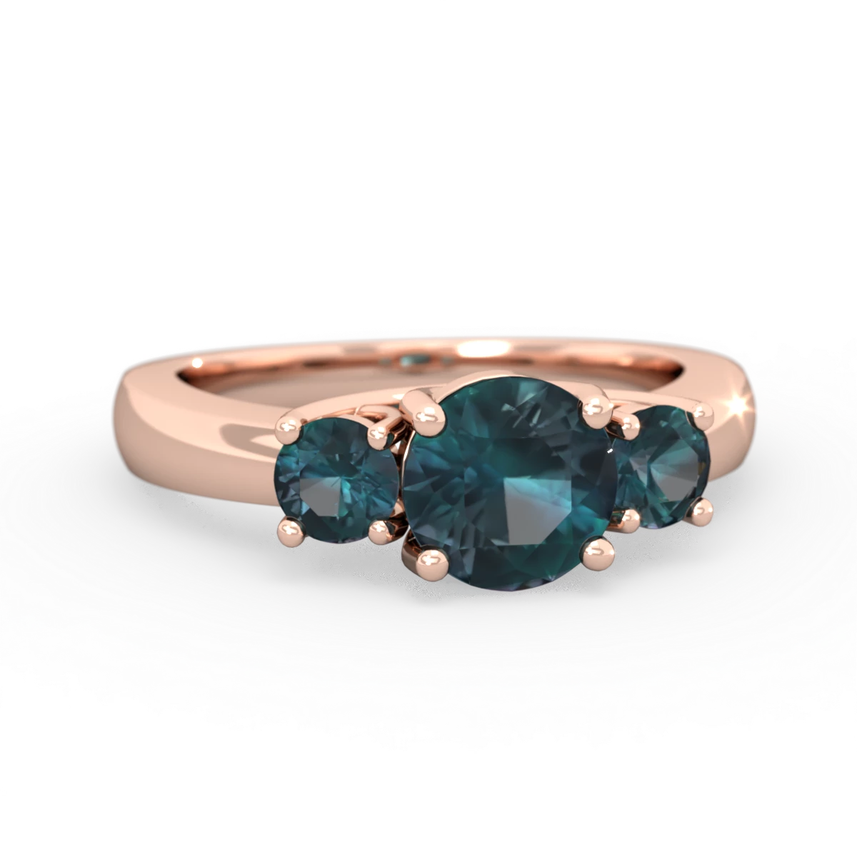 Alexandrite Three Stone Round Trellis 14K Rose Gold ring R4018