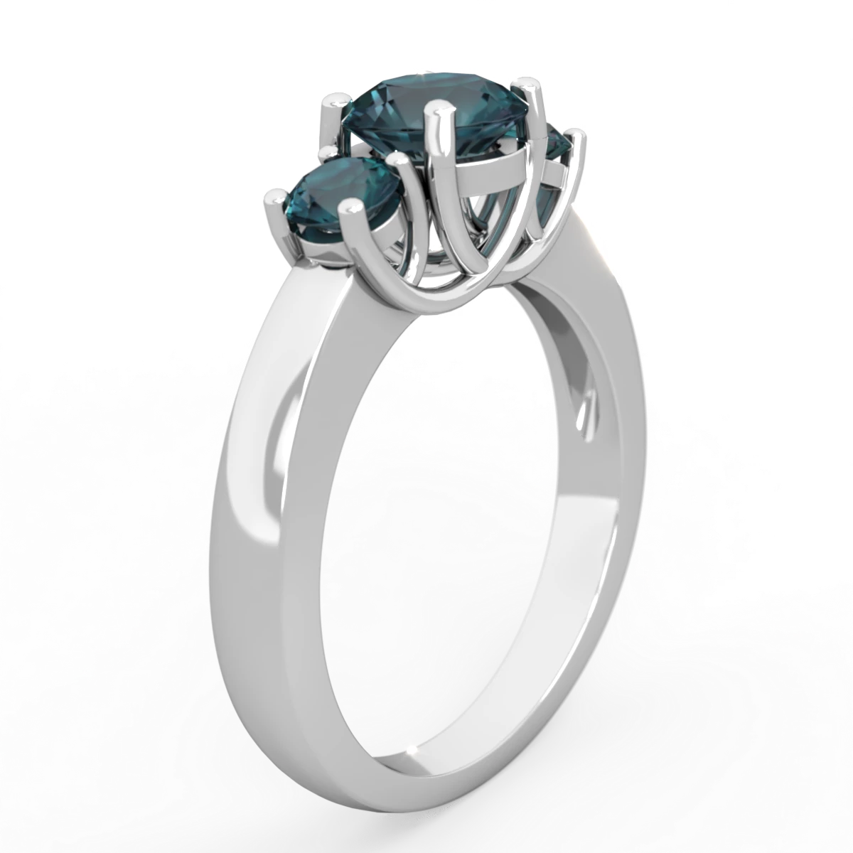 Alexandrite Three Stone Round Trellis 14K White Gold ring R4018