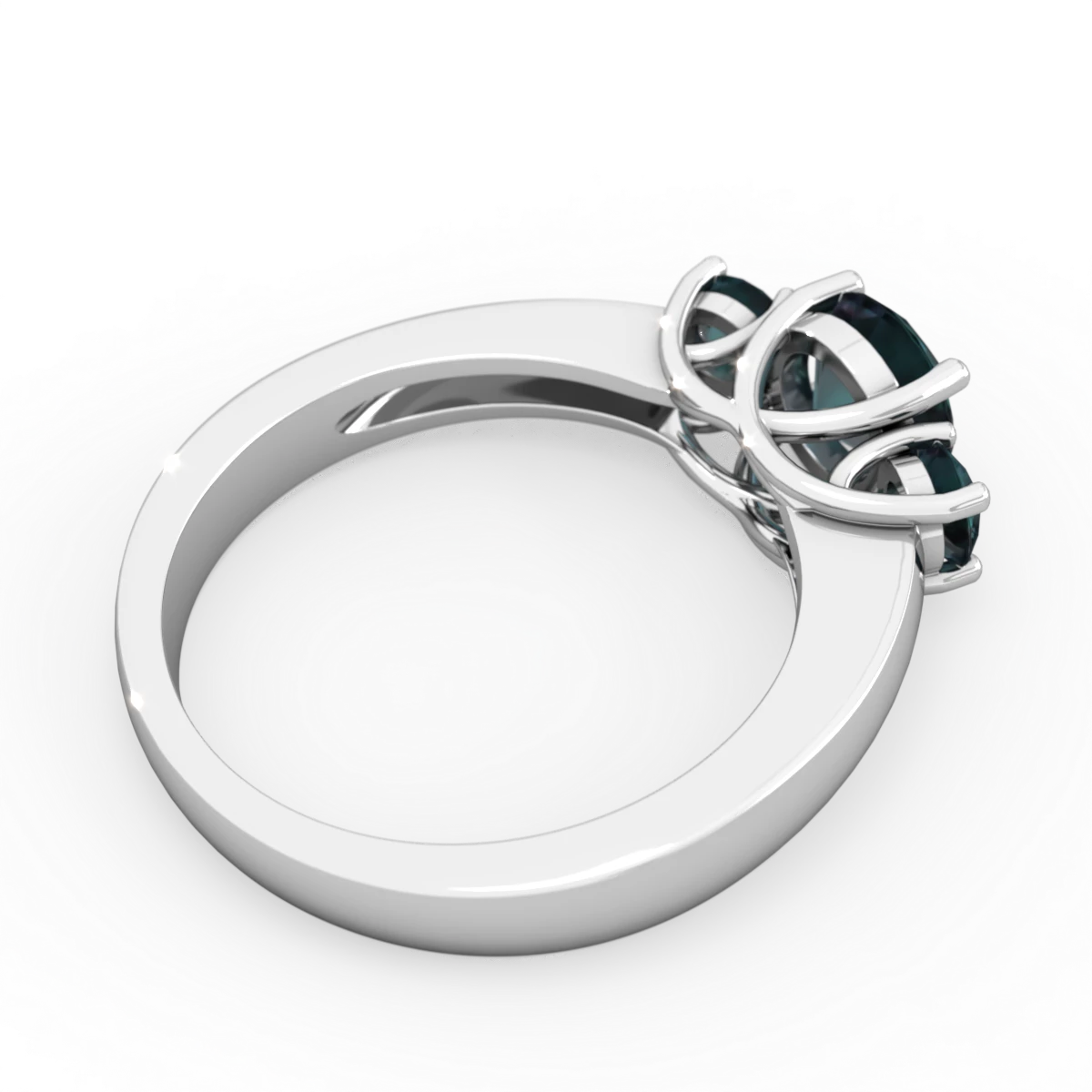 Alexandrite Three Stone Round Trellis 14K White Gold ring R4018
