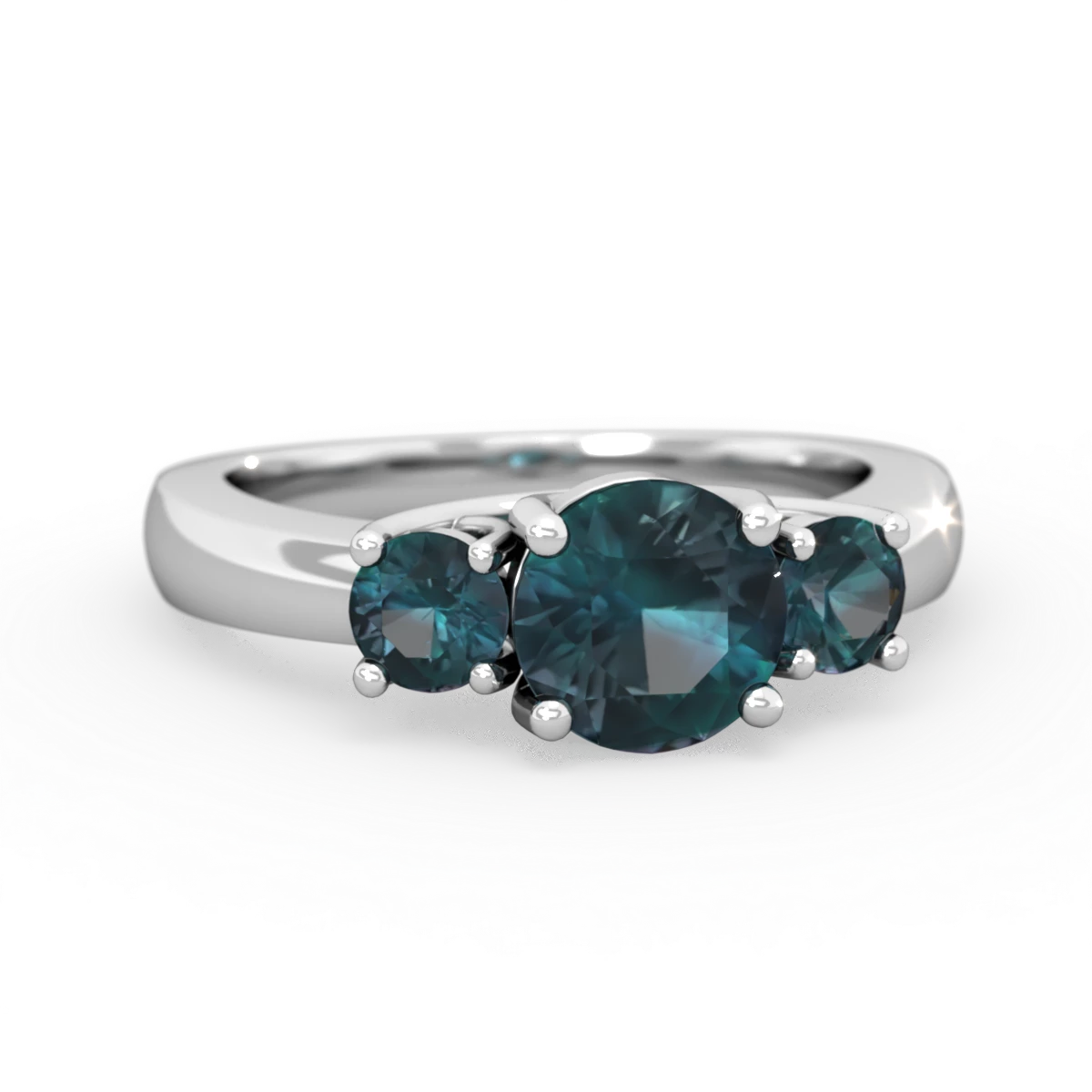 Alexandrite Three Stone Round Trellis 14K White Gold ring R4018