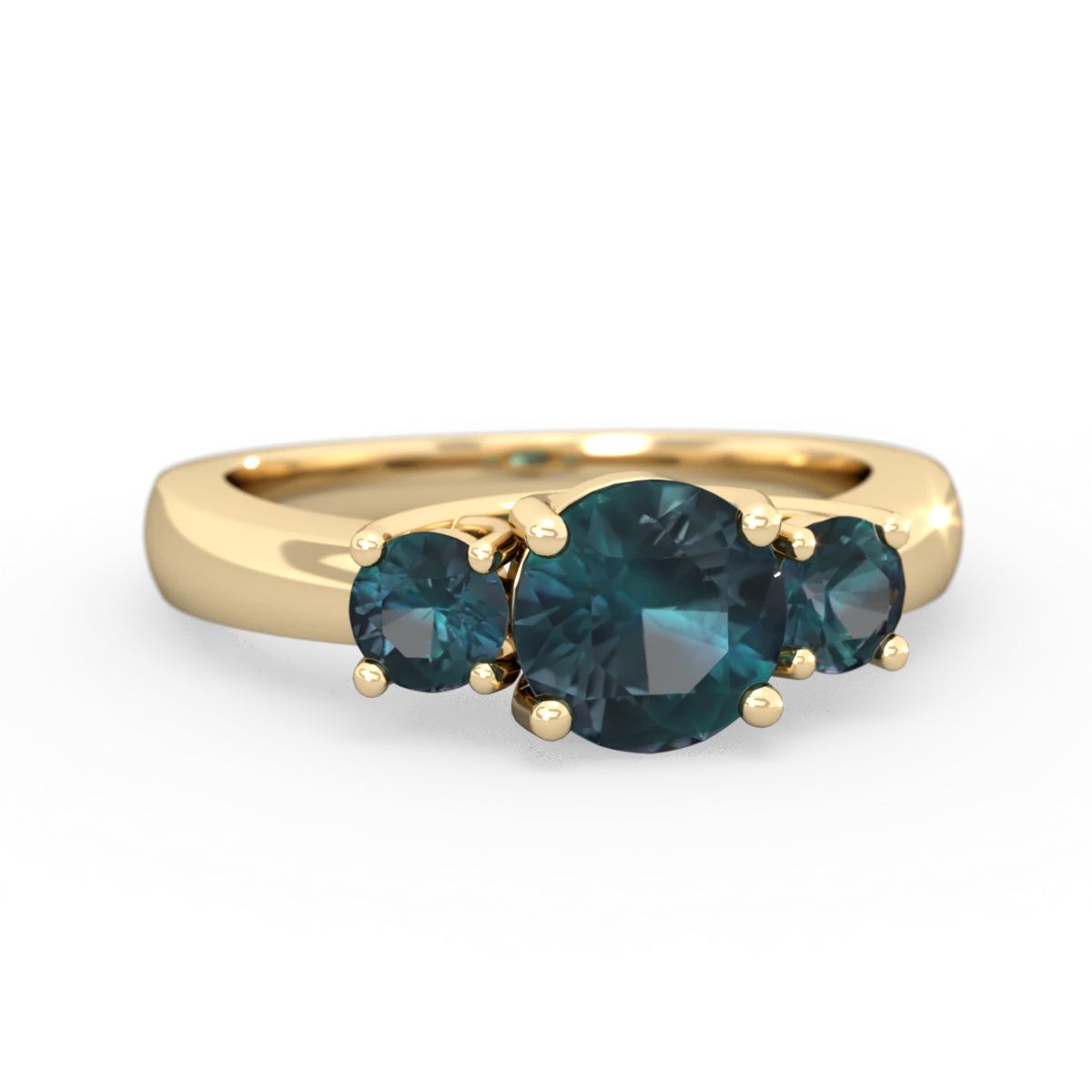 Alexandrite Three Stone Round Trellis 14K Yellow Gold ring R4018