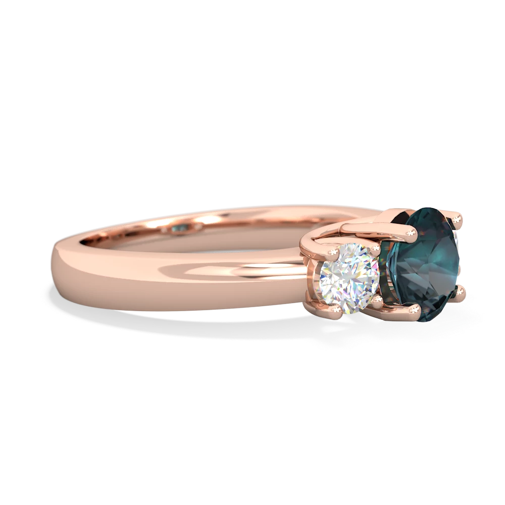 Alexandrite Diamond Three Stone Round Trellis 14K Rose Gold ring R4018